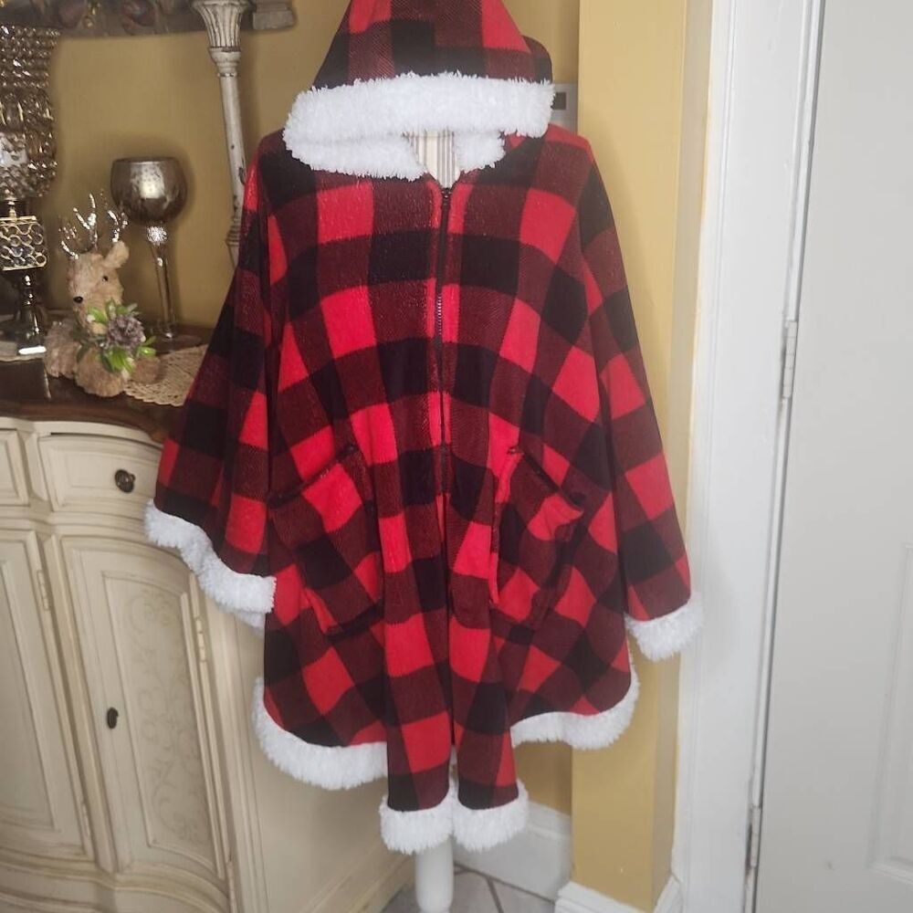 Warm & Cozy red buffalo oversized hooded poncho one size fits most